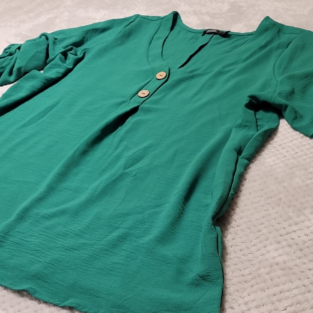 Green V-Neck Blouse
